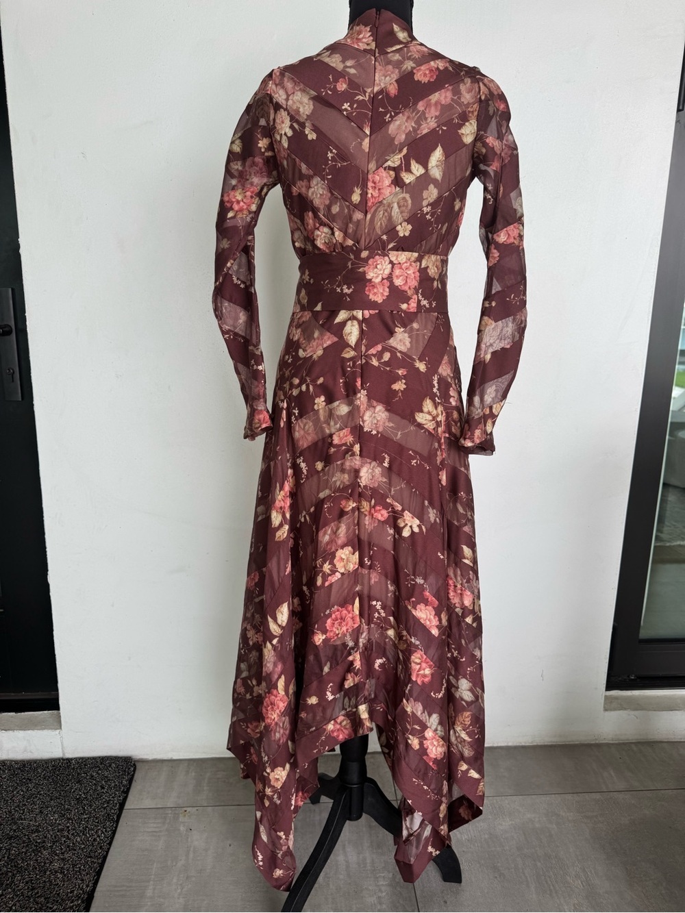 Zimmermann X Barneys New York, Burgundy Floral Long-Sleeve V-Neck Maxi Dress - Picture 8 of 15